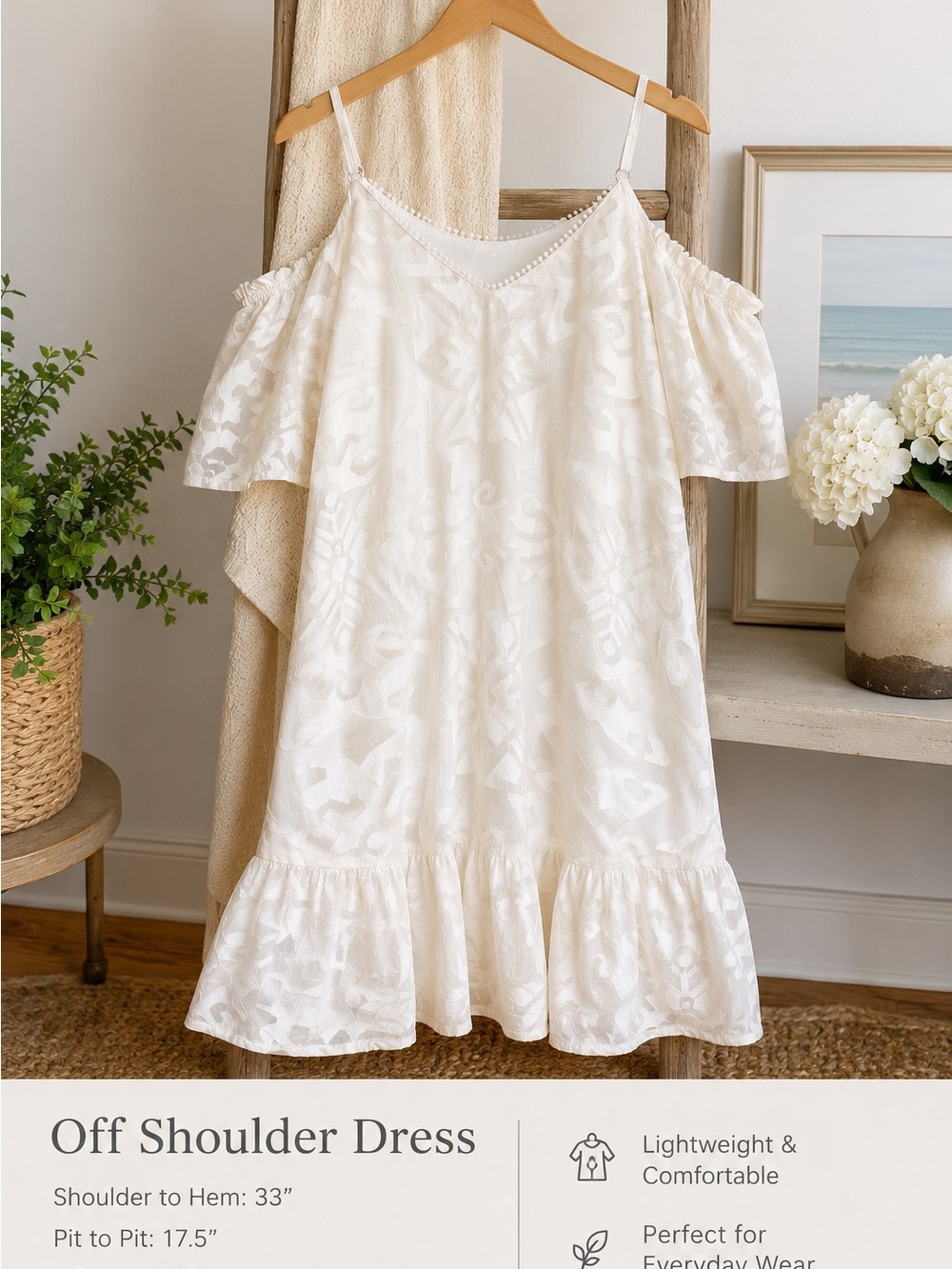 Parker White Off-Shoulder Midi Dress with Ruffle Hem - Picture 3 of 6